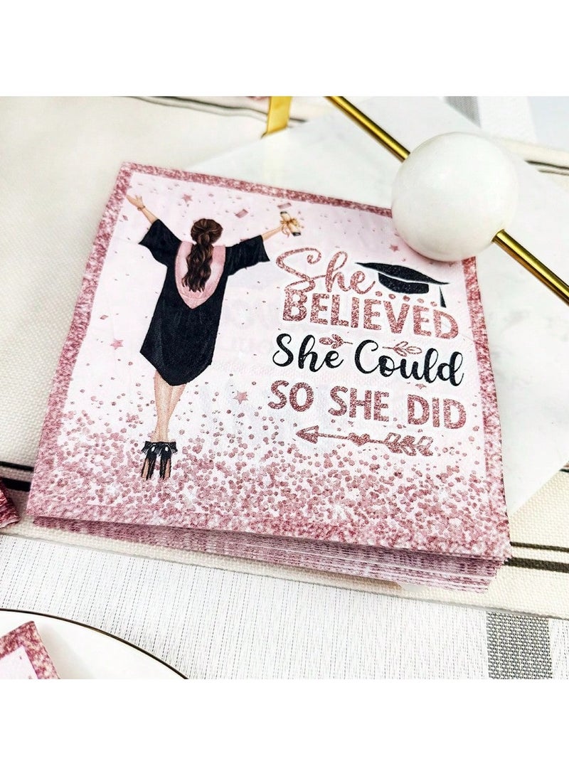 زينه تخرج مناديل تخرج  ورقيه باللون الوردي الذهبي بتصميم خريجه  20منديل لحفلات التخرج - Image 5