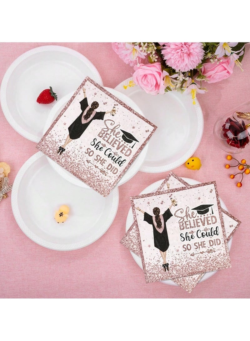 زينه تخرج مناديل تخرج  ورقيه باللون الوردي الذهبي بتصميم خريجه  20منديل لحفلات التخرج - Image 2