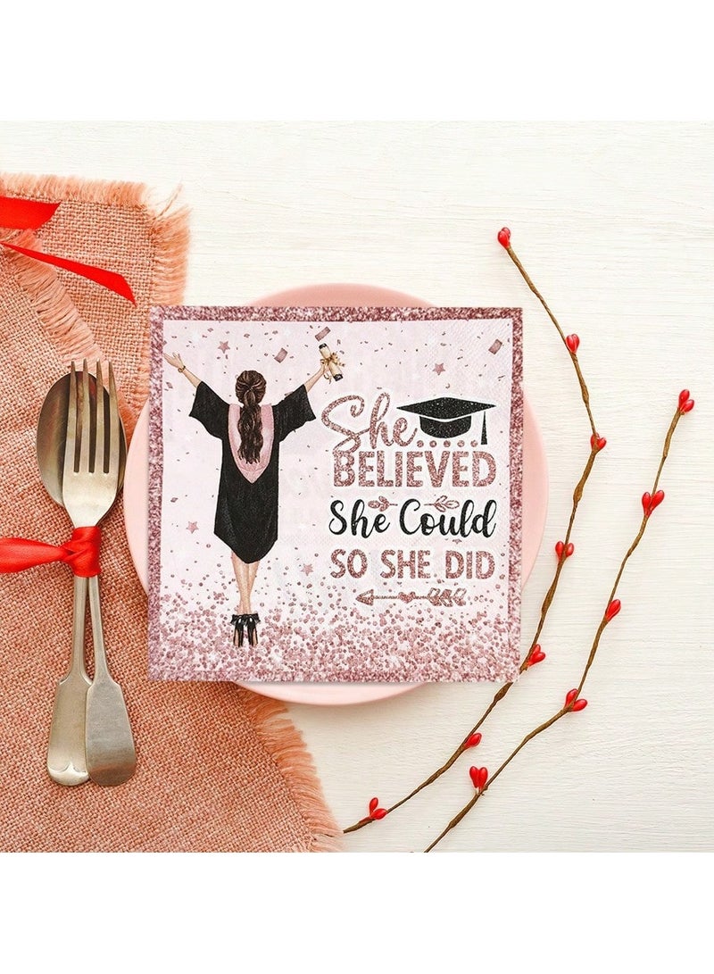 زينه تخرج مناديل تخرج  ورقيه باللون الوردي الذهبي بتصميم خريجه  20منديل لحفلات التخرج - Image 3