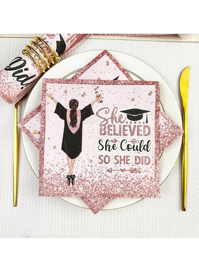زينه تخرج مناديل تخرج  ورقيه باللون الوردي الذهبي بتصميم خريجه  20منديل لحفلات التخرج - Image 1
