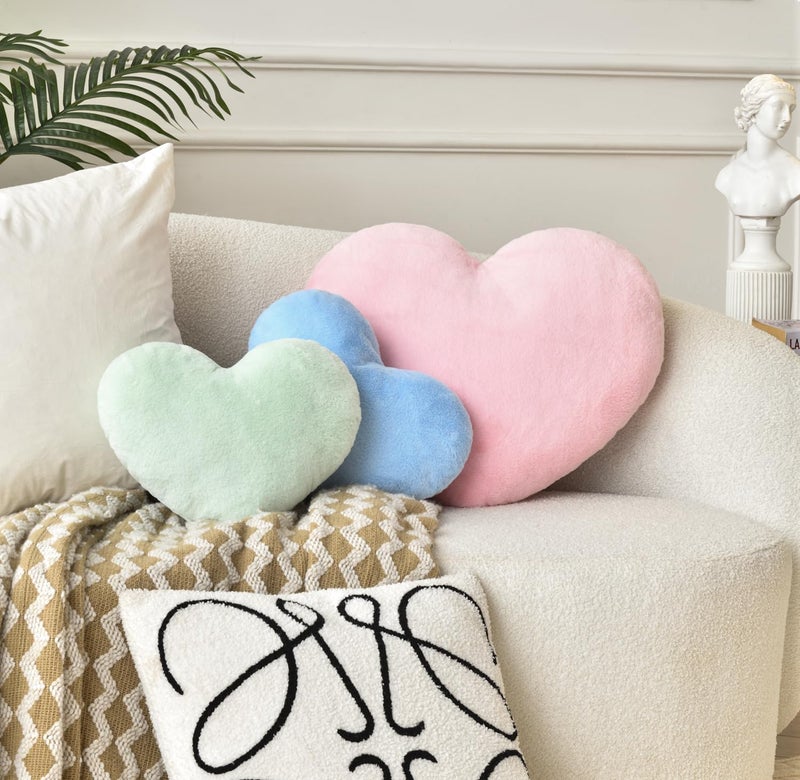 Petrella Heart Pillow Cute Fuzzy Pillows Throw Pillows for Bed Livingroom Home Decor Cushion Decorative Aesthetic Preppy Pillows Pink1 Large 19""x15"" - Image 3
