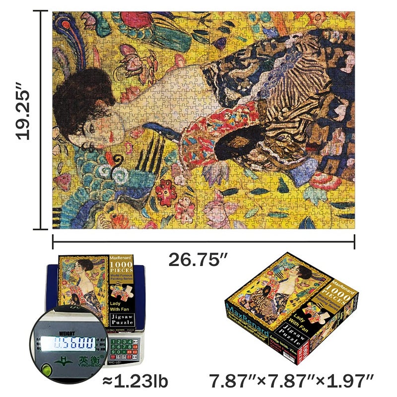 MaxRenard Game Jigsaw Puzzle 1000 Pieces and Up Fine Art Collection Toy Klimt Lady with Fan - Image 2