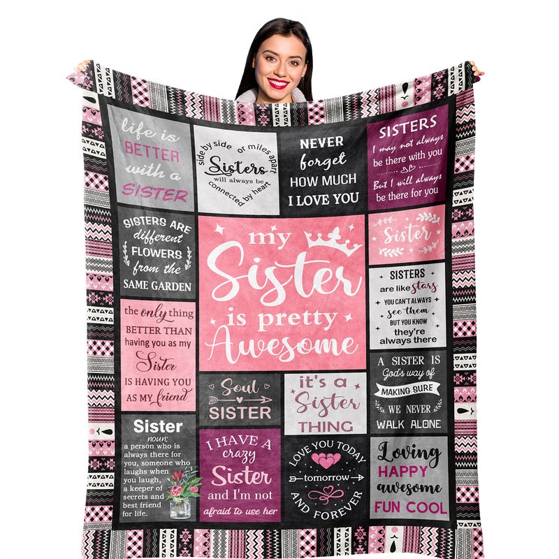 Ruvinzo Sister Gifts from Sis Sisters Birthday Gift Idea Best Sister Ever Gift for Women Birthday Gifts for Sisters Sis Soft Throw Blanket 80 x 60