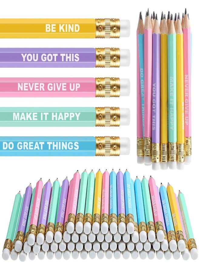 Jetec 100 Pcs Mini Pencils Bulk Inspirational Golf Wooden Half Pencils with Eraser and Motivational Sayings Back to School Gifts for Kids Student Teacher First Day of School(Candy Color) - Image 1