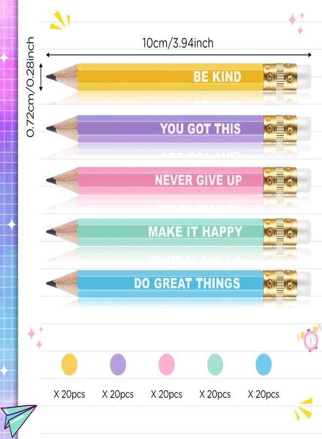 Jetec 100 Pcs Mini Pencils Bulk Inspirational Golf Wooden Half Pencils with Eraser and Motivational Sayings Back to School Gifts for Kids Student Teacher First Day of School(Candy Color) - Image 2