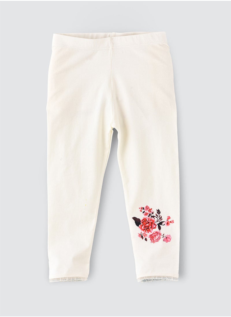 Jelliene Knit legging with floral emroidery with frill at bottom hem  - Image 1