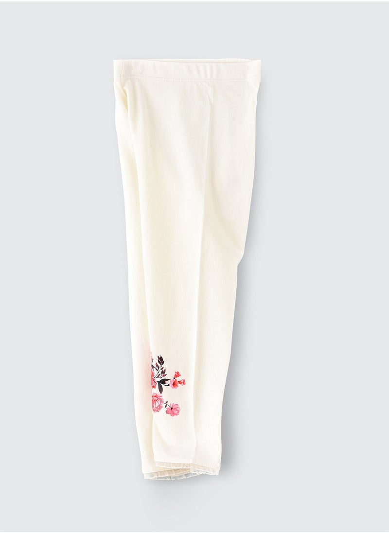 Jelliene Knit legging with floral emroidery with frill at bottom hem  - Image 3