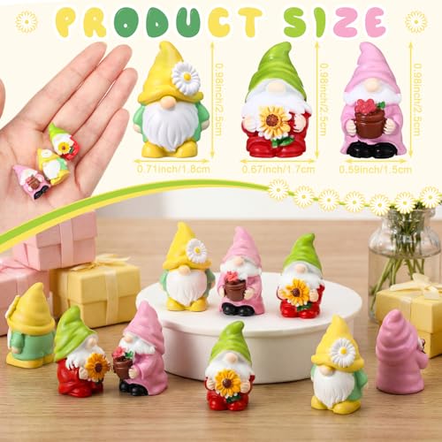 Colingmill 30 Pcs Mini Gnomes Figurine Mini Resin Gnome Bulk Miniature Daisy Sunflower Gnome Statues Fairy Garden Accessories for Summer Table Landscape Patio Yard Lawn Plant Pots Home Decor - Image 3