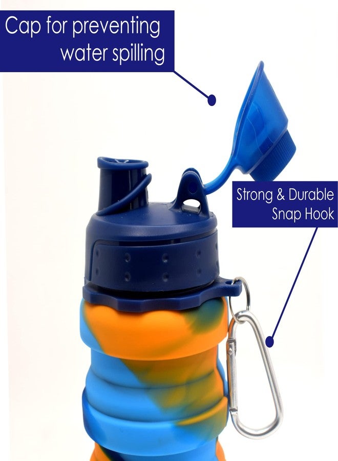 Kiditos Collapsible Solid Color Silicone Foldable Water Bottle For Kids Sports, Trekking, Cycling, Outdoor, College & School Water Bottle With Sipper Lid And Snap Hook, Orange (Pack Of 1, 0.50 liter) - Image 2