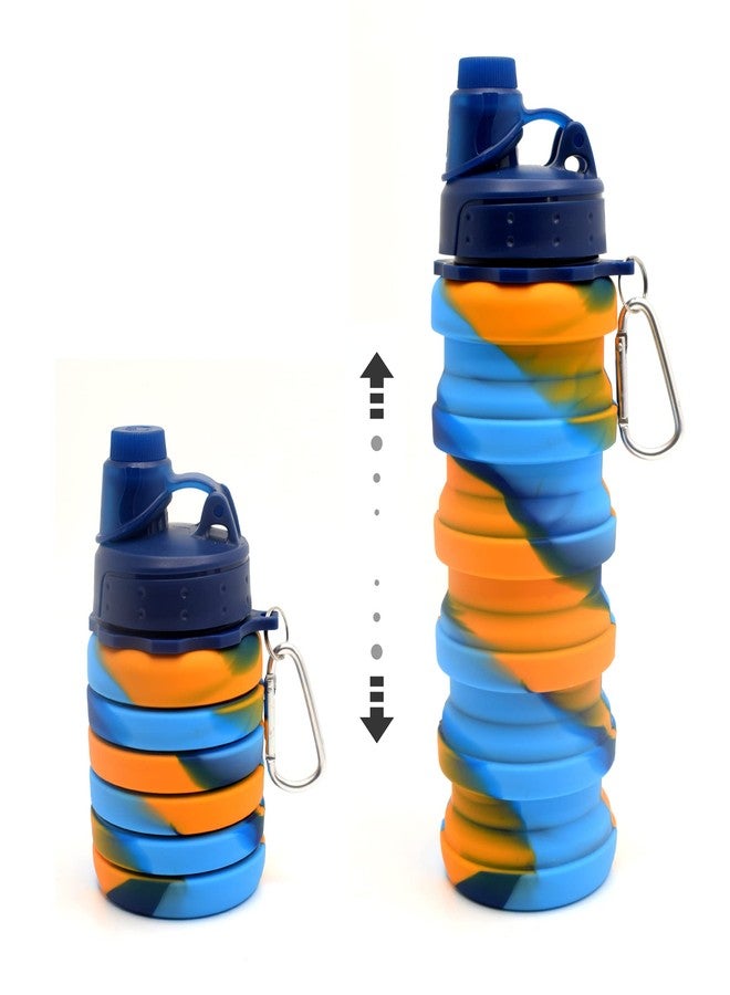 Kiditos Collapsible Solid Color Silicone Foldable Water Bottle For Kids Sports, Trekking, Cycling, Outdoor, College & School Water Bottle With Sipper Lid And Snap Hook, Orange (Pack Of 1, 0.50 liter) - Image 1