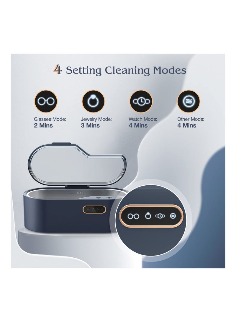 KASTWAVE Jewelry Ultrasonic Cleaner,Professional Cleaning Machine for All Jewelry SUS 304 Tank, 45kHz Portable Household Cleaner for Eyeglasses, Watches, Rings, Necklaces, Dentures  450ml, Navy Blue - Image 4