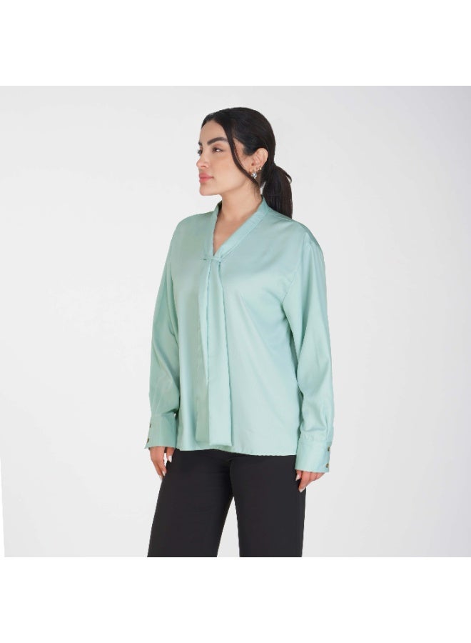 Linelle Soft Crepe Ladies Shirt – V-Neck, Tie-Detail and Full Sleeves - Image 5