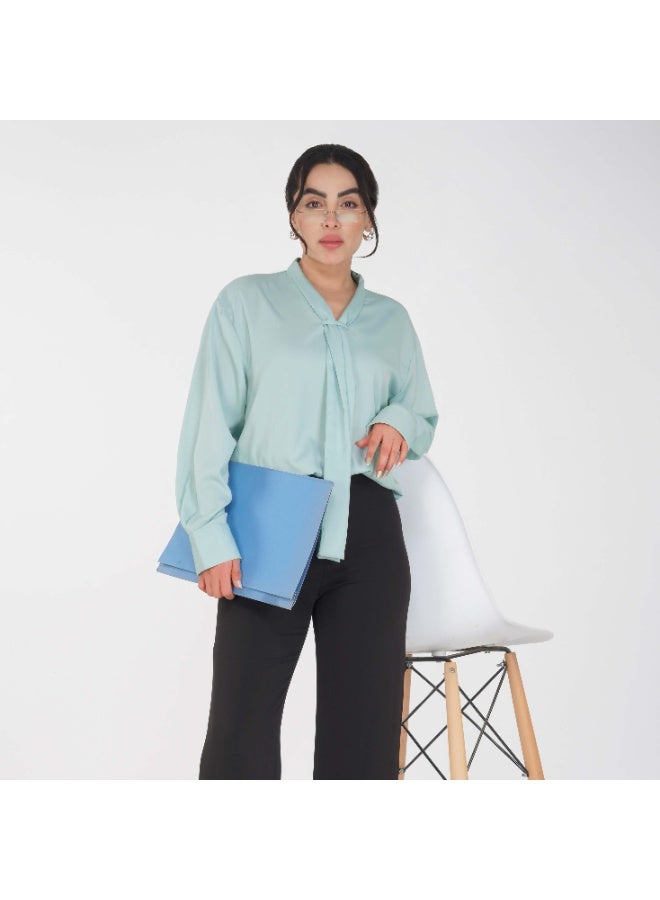 Linelle Soft Crepe Ladies Shirt – V-Neck, Tie-Detail and Full Sleeves - Image 1