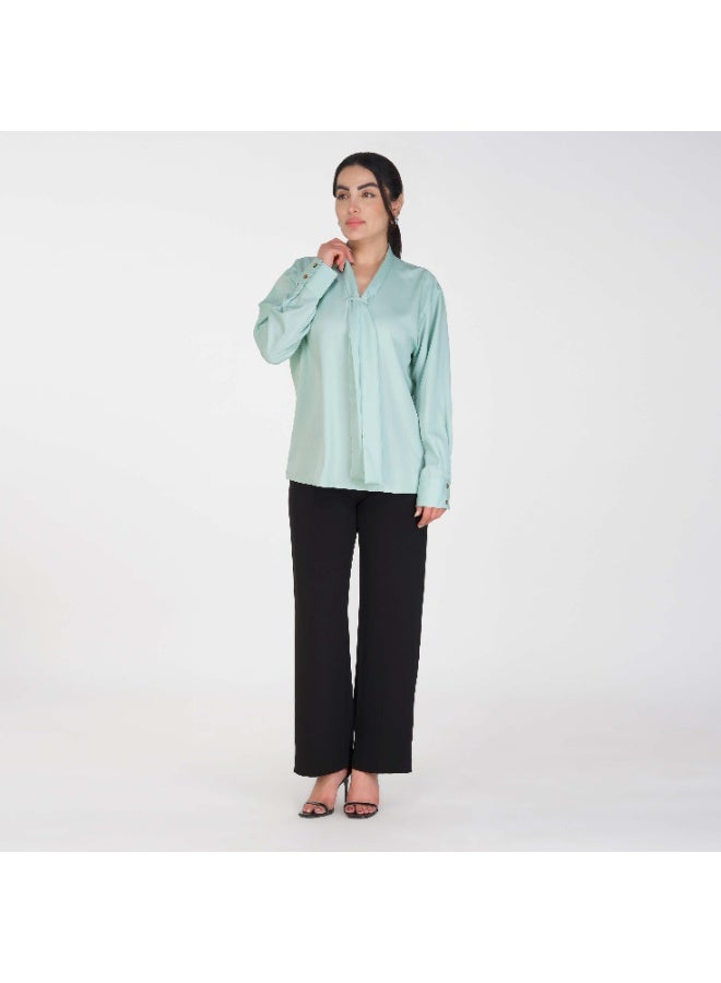 Linelle Soft Crepe Ladies Shirt – V-Neck, Tie-Detail and Full Sleeves - Image 4
