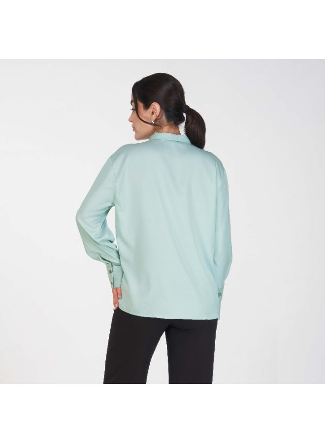 Linelle Soft Crepe Ladies Shirt – V-Neck, Tie-Detail and Full Sleeves - Image 3