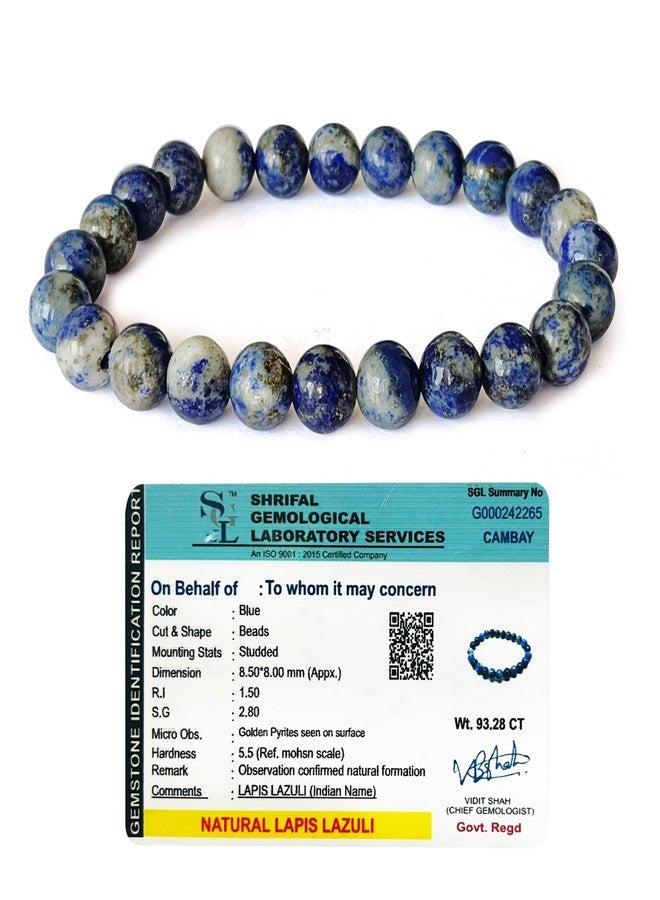 CRIKI Natural Lapis Lazuli Bracelet for Men and Women - Original Blue Crystal Bracelet with Lab Certificate for Throat Chakra, Better Communication, Good Luck and Reiki Healing - 8 MM Beads (6.5 Inch) - Image 1