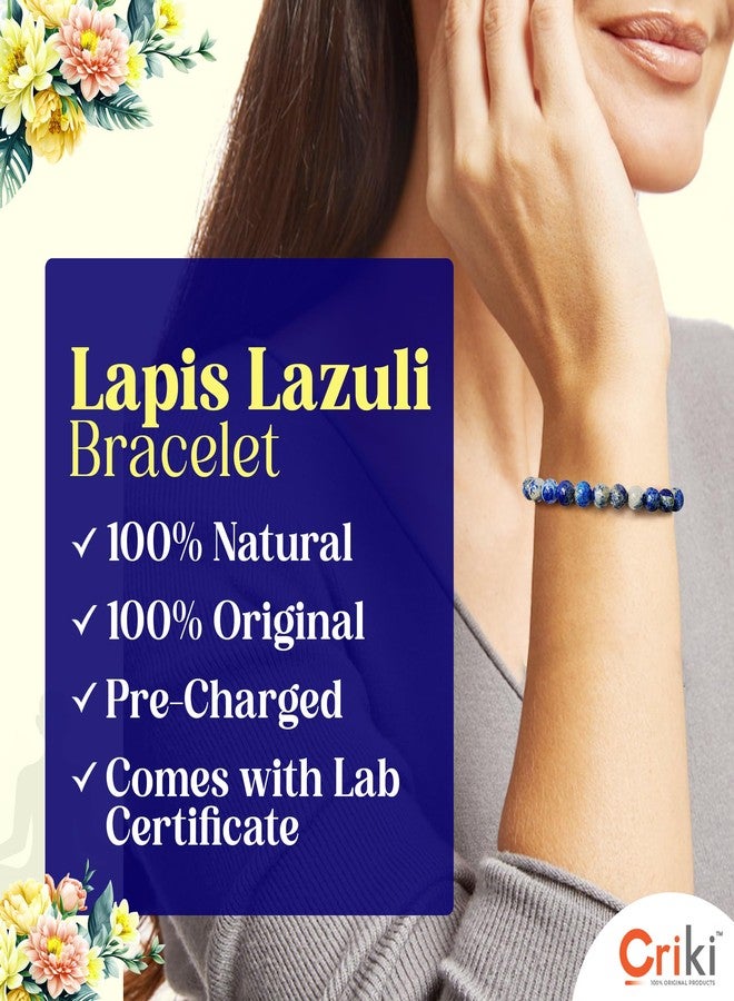 CRIKI Natural Lapis Lazuli Bracelet for Men and Women - Original Blue Crystal Bracelet with Lab Certificate for Throat Chakra, Better Communication, Good Luck and Reiki Healing - 8 MM Beads (6.5 Inch) - Image 5