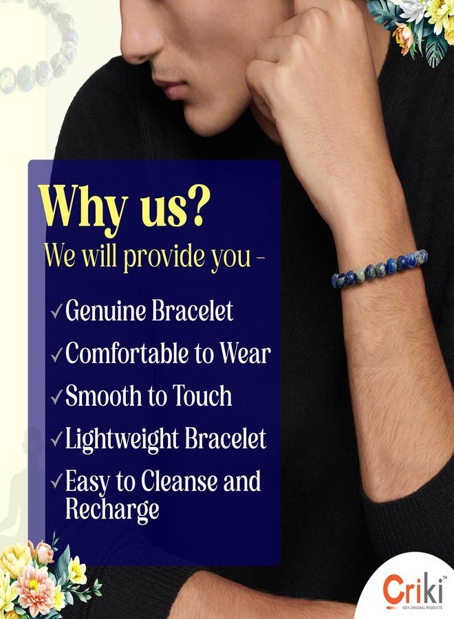 CRIKI Natural Lapis Lazuli Bracelet for Men and Women - Original Blue Crystal Bracelet with Lab Certificate for Throat Chakra, Better Communication, Good Luck and Reiki Healing - 8 MM Beads (6.5 Inch) - Image 4