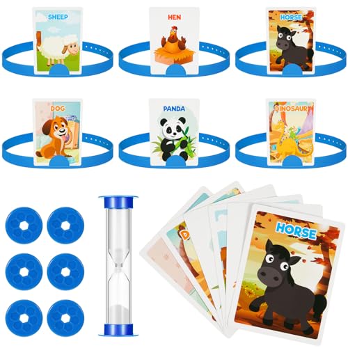 Sumind Headband Game Fun Heads Up Guessing Game Quick Question Cards Set Includes Headbands Picture Cards Scoring Coins Sand ClockAnimal Style - Image 1