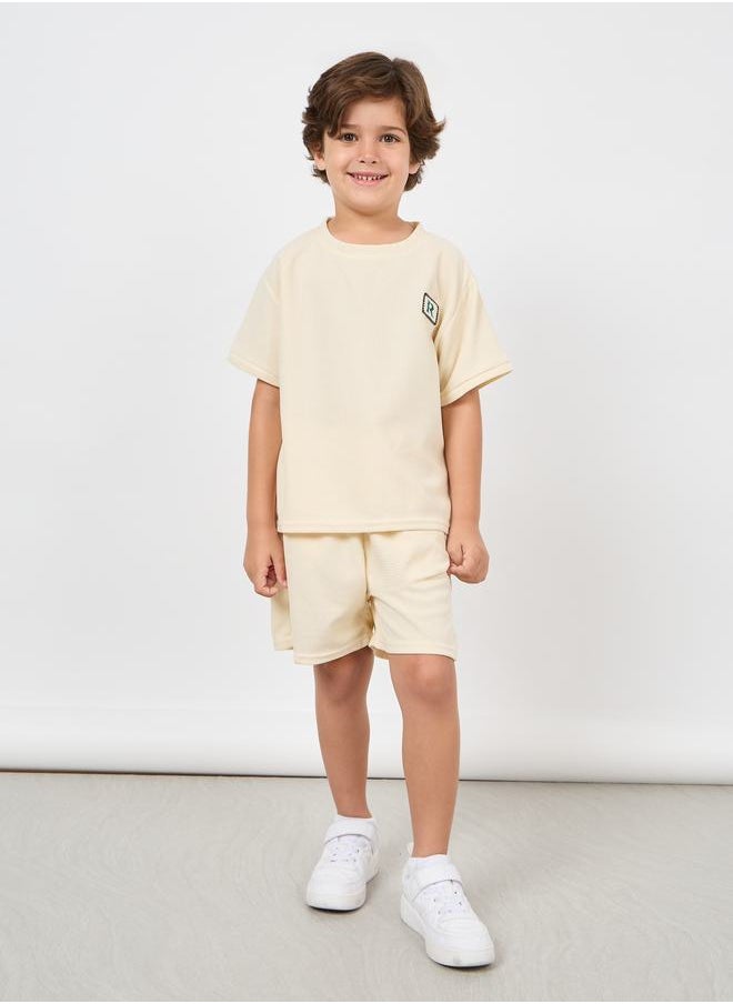 Styli Patch Detail Waffle Loose T-Shirt & Short Set  - Image 1