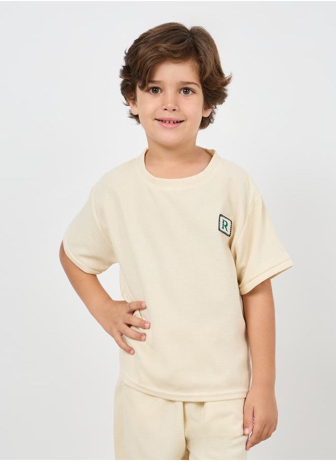 Styli Patch Detail Waffle Loose T-Shirt & Short Set  - Image 2