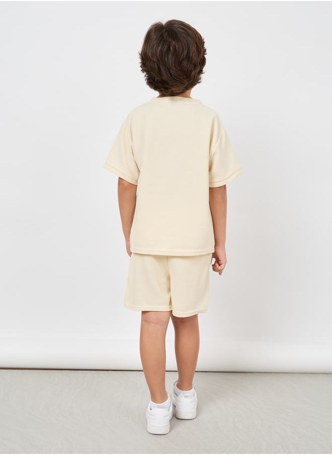 Styli Patch Detail Waffle Loose T-Shirt & Short Set  - Image 4