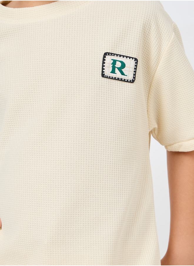 Styli Patch Detail Waffle Loose T-Shirt & Short Set  - Image 3