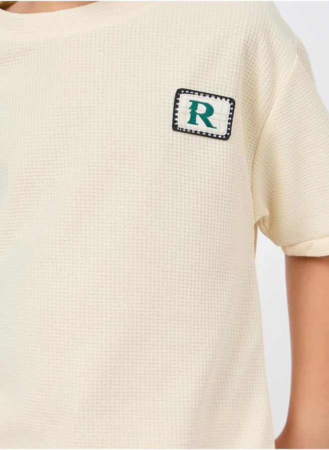 Styli Styli Patch Detail Waffle Loose T-Shirt and Short Set