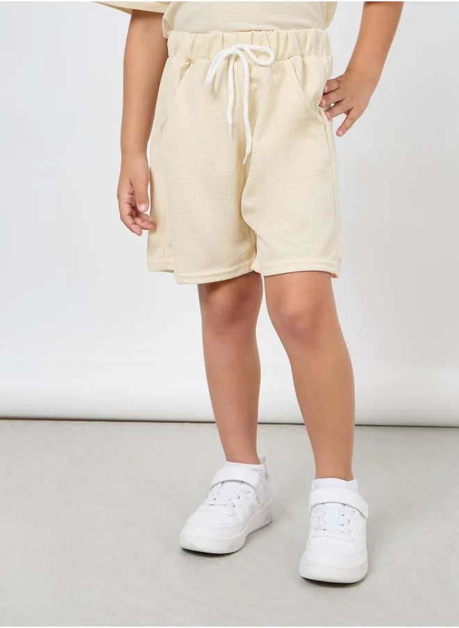 Styli Styli Patch Detail Waffle Loose T-Shirt and Short Set