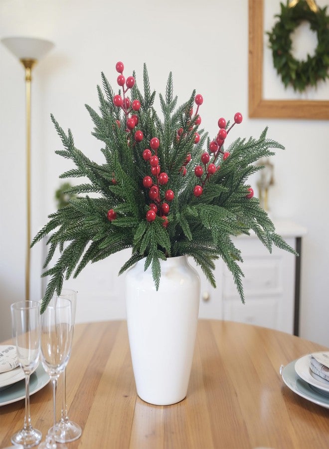 CRMPro 18 Inch Real Touch Artificial Norfolk Pine Branches, 16pcs Faux Cedar Pine Stems for Christmas Decor, Greenery Pine Garland for DIY Crafts & Wreath, Xmas Holiday Mantel Fireplace Decorations - Image 3