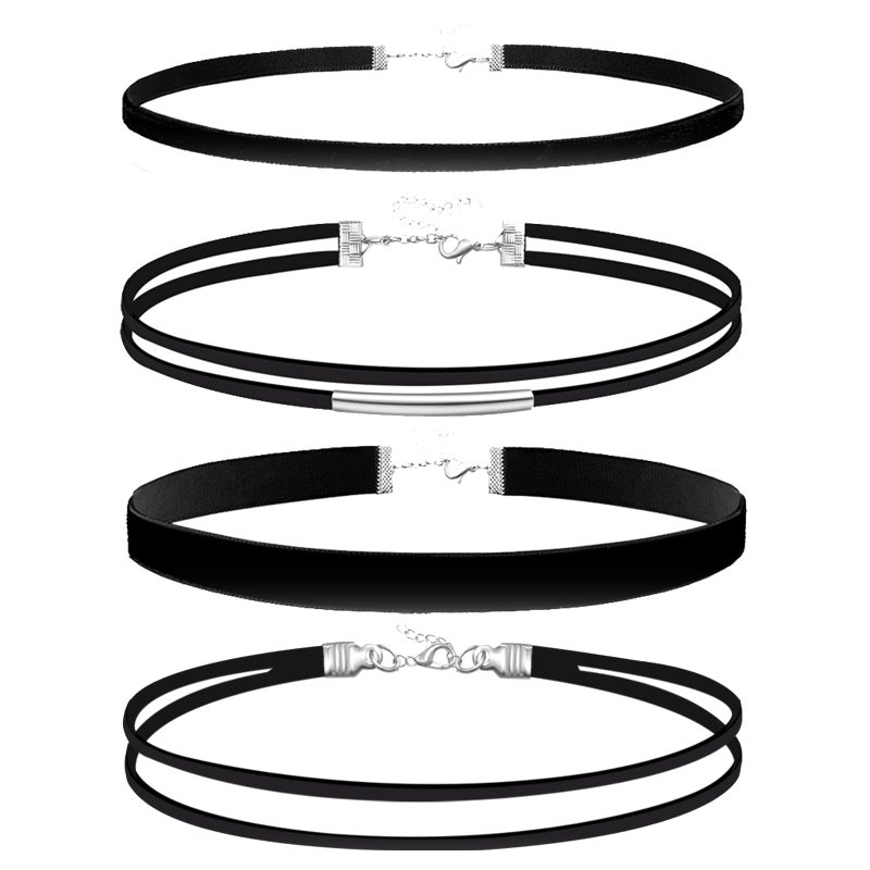 Palotay 4Pcs Black Velvet Lace Choker Set for Women Adjustable Gothic Choker Collars Black Chocker Necklace for Women Jewelry 4Pcs A - Image 1