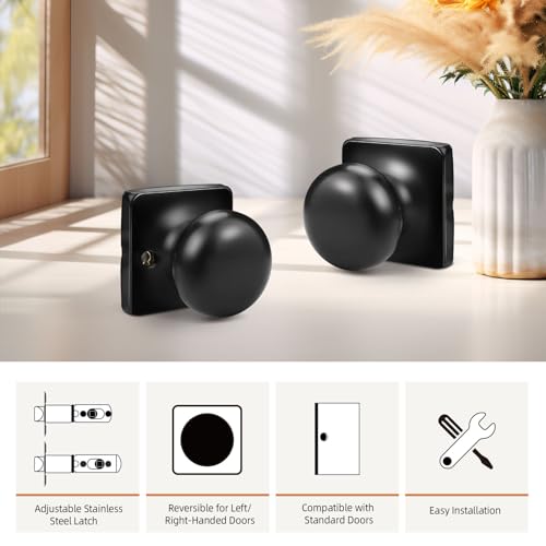GOBEKOR Black Door Knobs Keyless Interior Door Knobs Matte Black Round Closet Door Knob Stainless Steel Square Door Knobs 10 Pack - Image 5