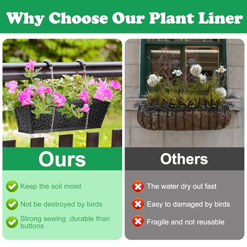 Adnee 2 Pcs 24 Inch Fabric Plant Window Box Liners-Rectangular Non-Woven Planter Basket Liner-Black Felt Flower Hanging Basket for Outdoor Garden Wall Hanging Planter Flower Vegetables - Image 4