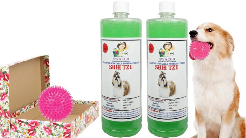 swacch Shampoo | Puppy Safe Shampoo | PH Balanced | Ditch to Itch for Shih Tzu Dog Shampoo 2 Litre (Neem Alovera) + Spike Ball Chew Toy Combo Pack - Image 1
