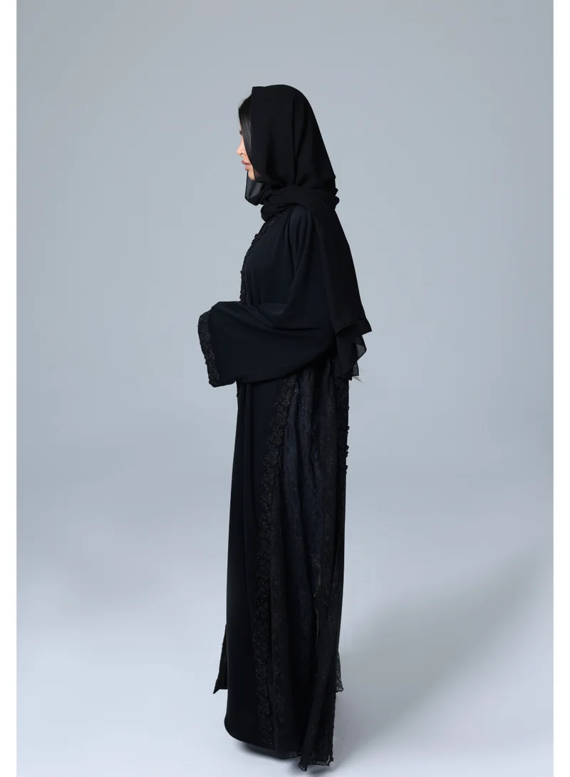 IKKXA Open Crystal Lace Borders Abaya