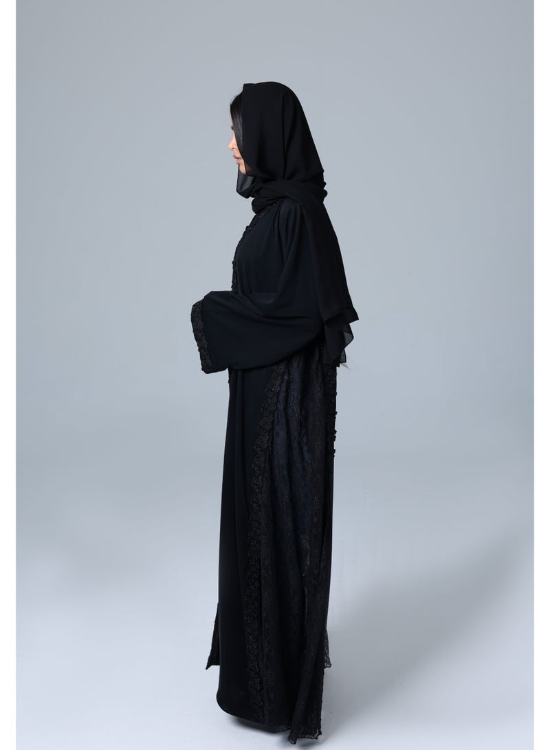 IKKXA Open Crystal Lace Borders Abaya - Image 3