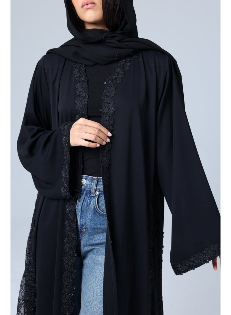 IKKXA Open Crystal Lace Borders Abaya - Image 2