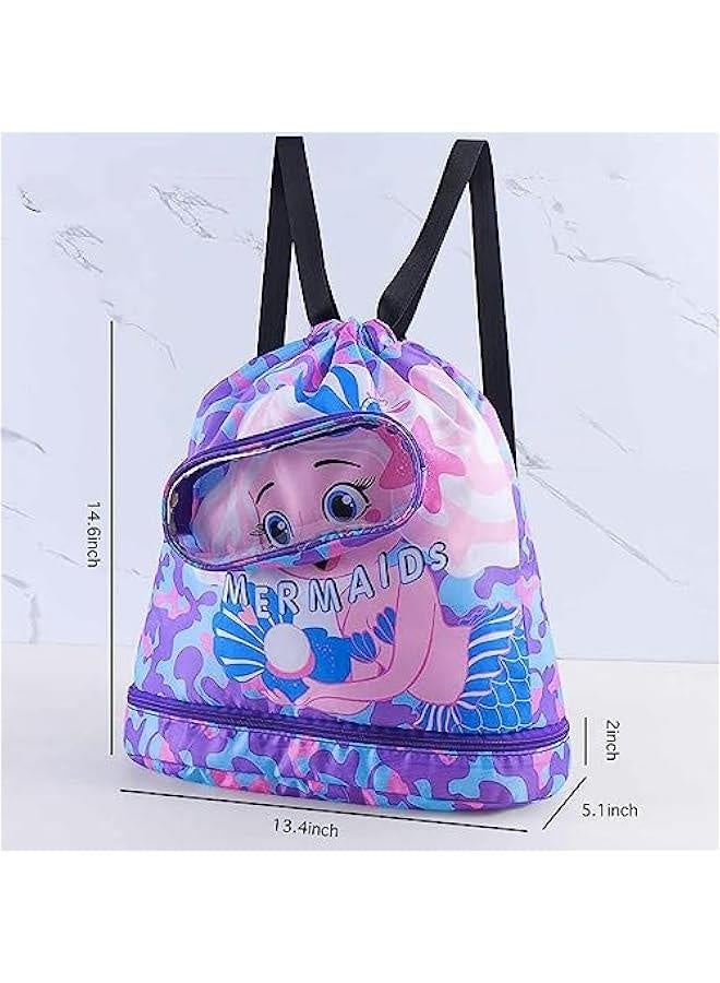 Mermaid Waterproof Beach Gym Backpack Mermaid Drawstring Swim Bag for Women Men Draw String Swim Bags for Swimmers Dance Yoga Camp Bag Dry Wet Separated Swimming Bag With Shoe Compartment - Image 2