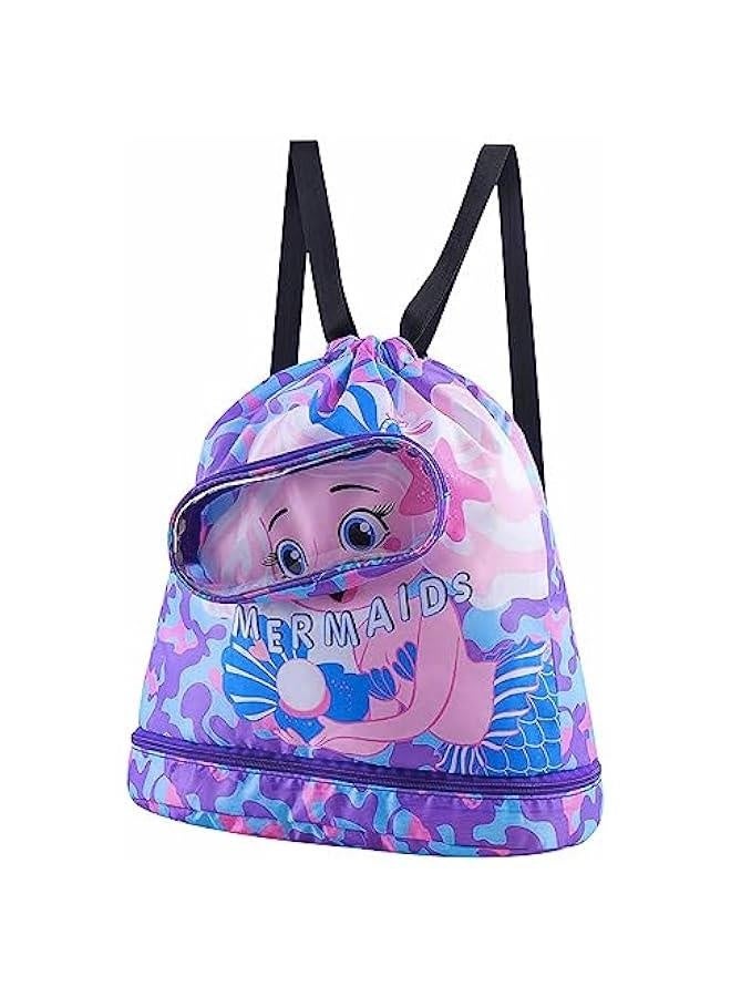Mermaid Waterproof Beach Gym Backpack Mermaid Drawstring Swim Bag for Women Men Draw String Swim Bags for Swimmers Dance Yoga Camp Bag Dry Wet Separated Swimming Bag With Shoe Compartment - Image 1