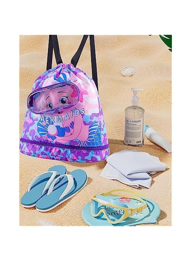 Mermaid Waterproof Beach Gym Backpack Mermaid Drawstring Swim Bag for Women Men Draw String Swim Bags for Swimmers Dance Yoga Camp Bag Dry Wet Separated Swimming Bag With Shoe Compartment - Image 3