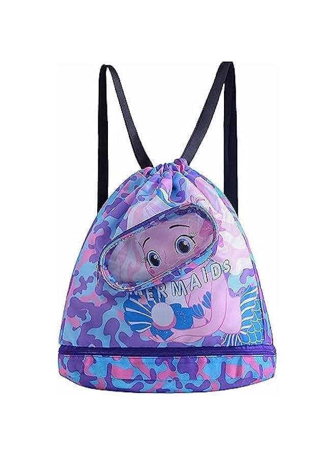 Mermaid Waterproof Beach Gym Backpack Mermaid Drawstring Swim Bag for Women Men Draw String Swim Bags for Swimmers Dance Yoga Camp Bag Dry Wet Separated Swimming Bag With Shoe Compartment - Image 5