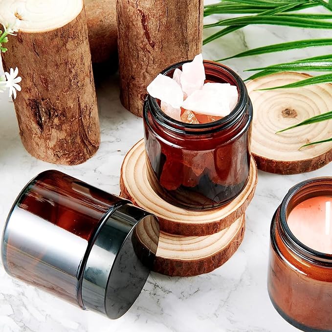 ROUND COSMETIC CONTAINERS 6PCS 100ML EMPTY AMBER PLASTIC JARS WITH BLACK LIDS 3 SPATULA 6 LABELS REFILLABLE TRAVEL JARS FOR LOTION OINTMENTS CREAMS GEL STORAGE