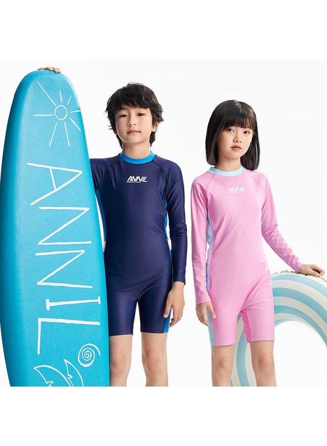 Annil Anna Children's One-piece Swimsuit With Long Sleeves And Shorts Set For Boys And Girls Summer New Elastic Waist Slim Fit - Image 1
