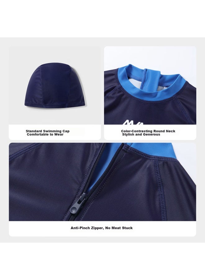 Annil Anna Children's One-piece Swimsuit With Long Sleeves And Shorts Set For Boys And Girls Summer New Elastic Waist Slim Fit - Image 3