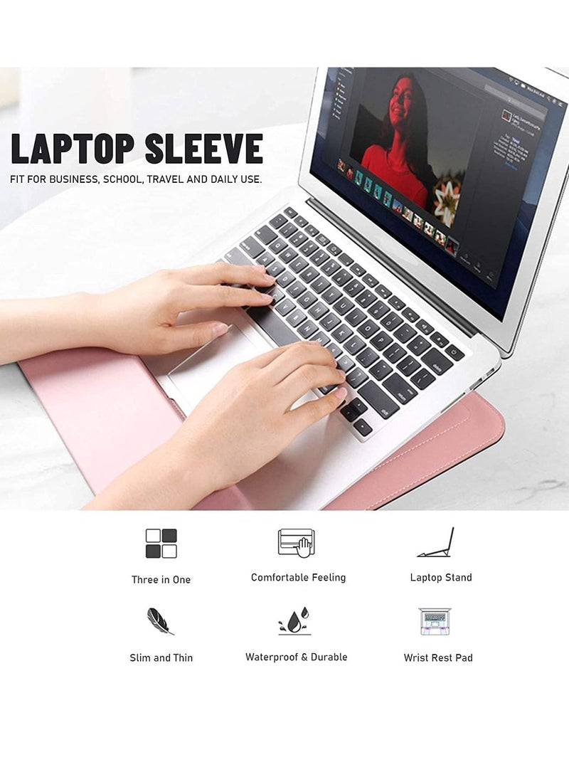 SYOSI 13 14 Inch Laptop Sleeve Bag Universial 2 in 1 Inner Sleeve with Stand Function Portable Waterproof Laptop Case Compatible with 13 14 Inch Laptops and Tablets Soft PU Leather Brown - Image 5