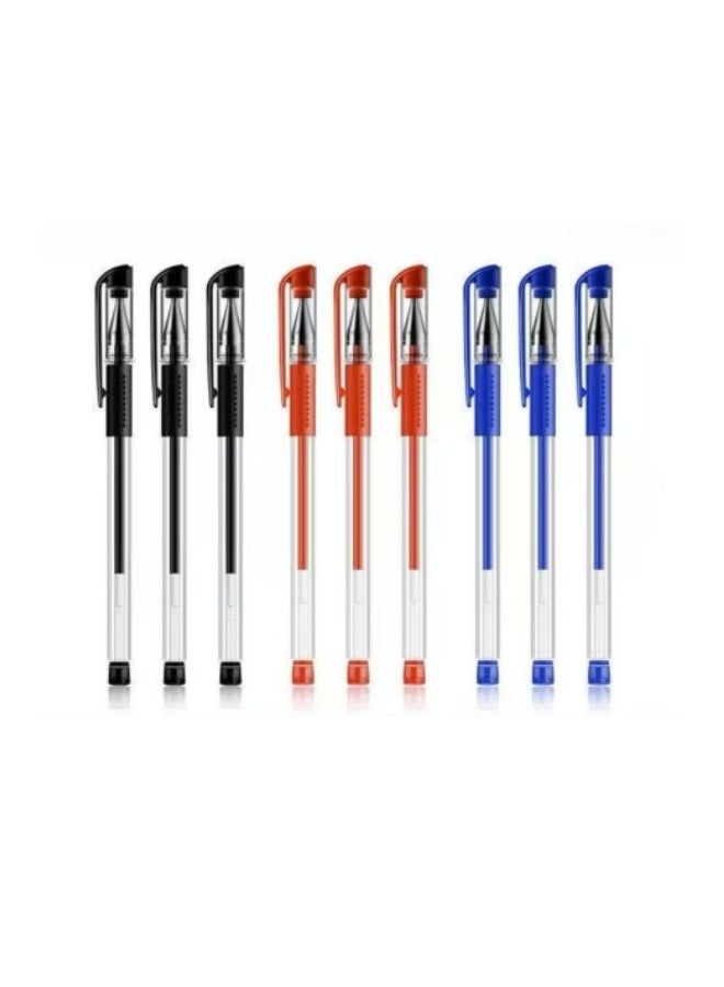 9 Pack Black Red Blue Ink Ballpoint Pen 0.5mm Gel Pen - Image 1