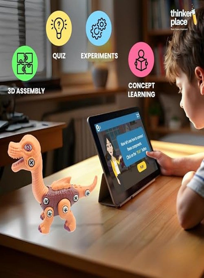 ThinkerPlace مجموعة بناء ديناصور براكيوصور من ThinkerPlace | تعرّف على الديناصورات | ألعاب ديناصورات قابلة للتفكيك | ابنِ، العب، وتعلّم | لعبة تعليمية STEM للأطفال من عمر 4 سنوات فما فوق | لعبة علمية وتعليمية - Image 3