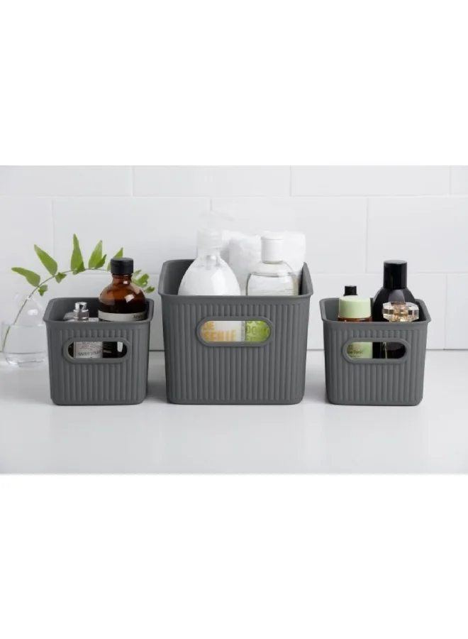 TATAY 3-Piece Impact Resistance Multi Purpose Storage Basket Set Grey two pcs 1.5 liter and one pc 5 liter