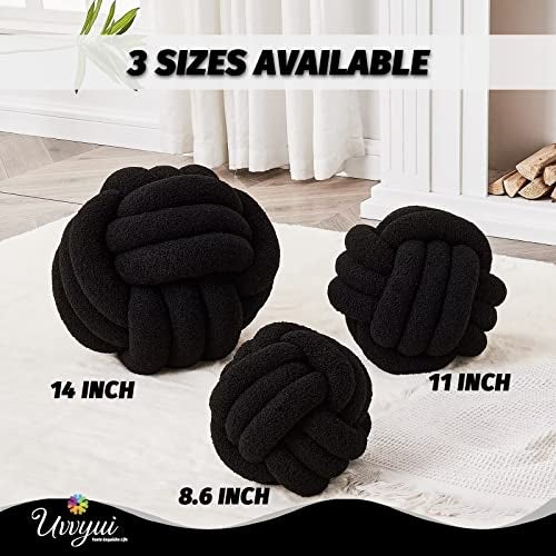 Uvvyui Knot Pillow Ball Soft Home Decorative Pillows Round Throw Pillow Handmade Knotted Plush Pillow Round Boucle Pillow Cushion 11 Inches Black - Image 3