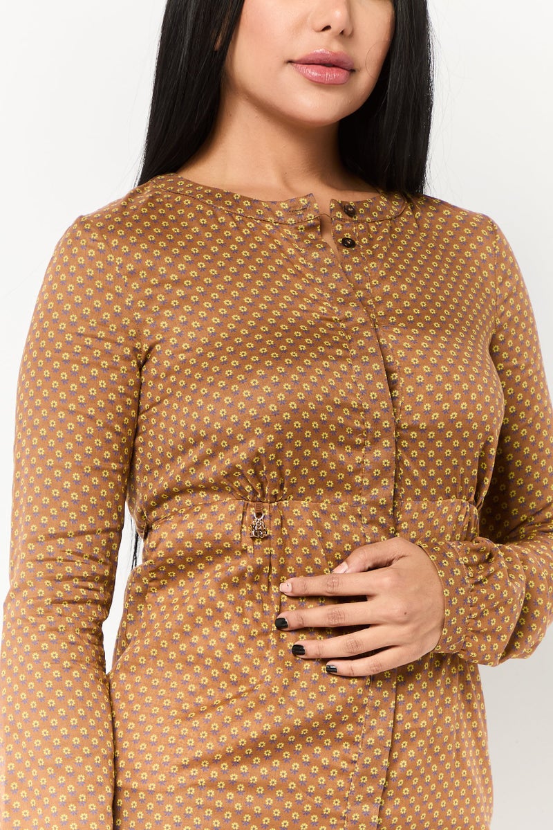 Harmont & Blaine Women Allover Print Shirt Dress, Brown  - Image 3